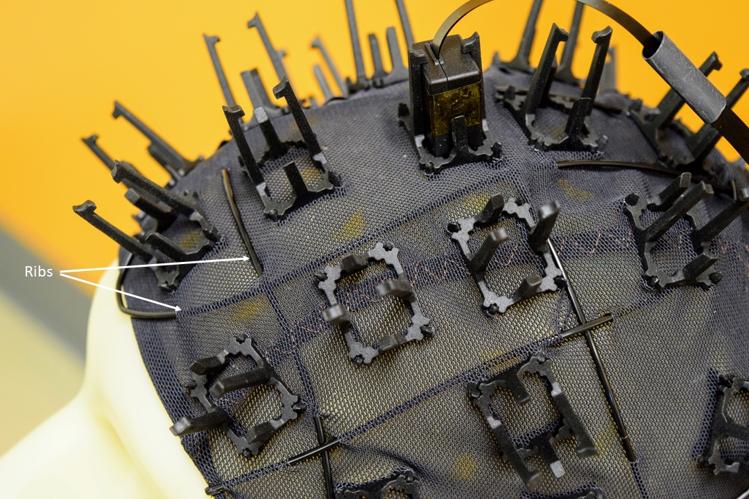 A close-up of the prototype MEG cap