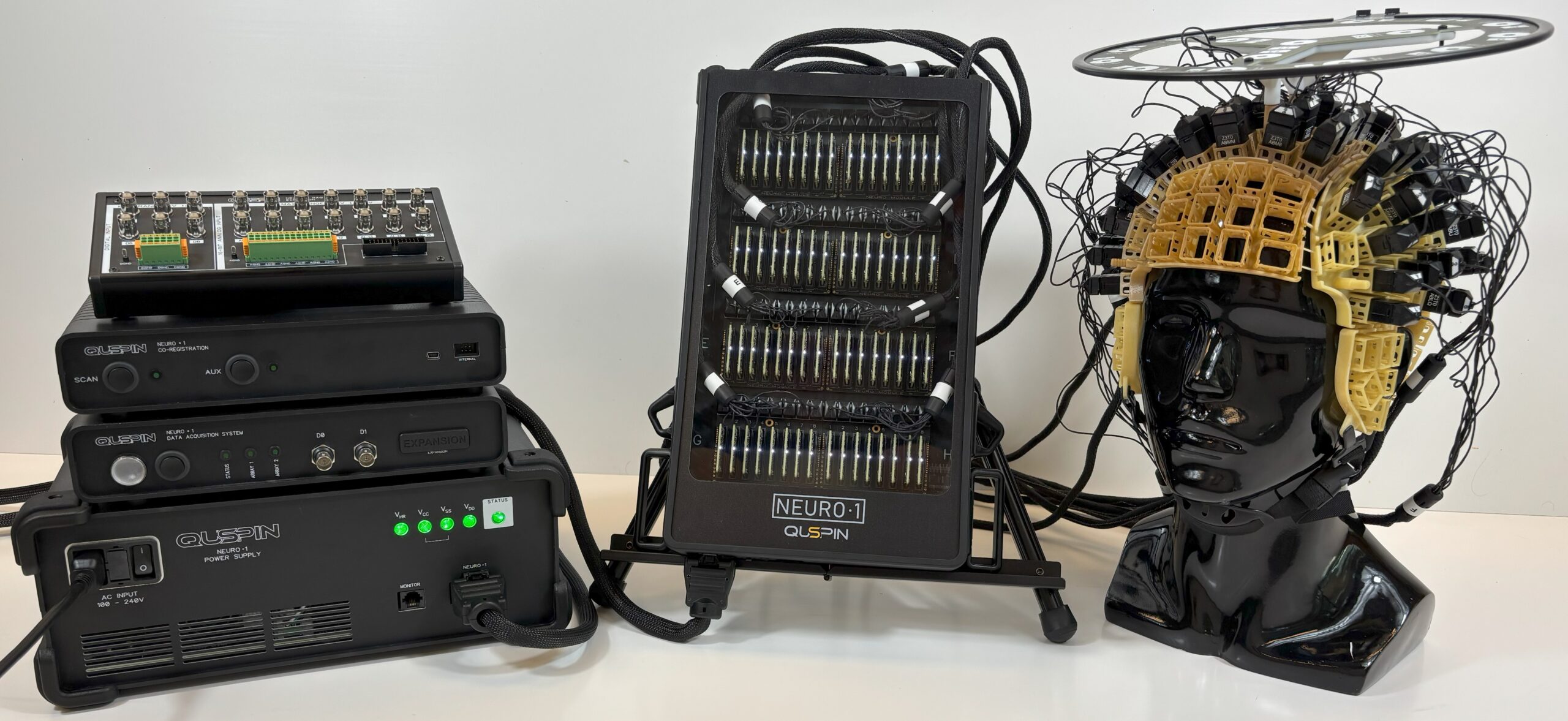 The QuSpin Neuro-1 OPM-MEG system: electronics stack, sensor panel, and wearable helmet