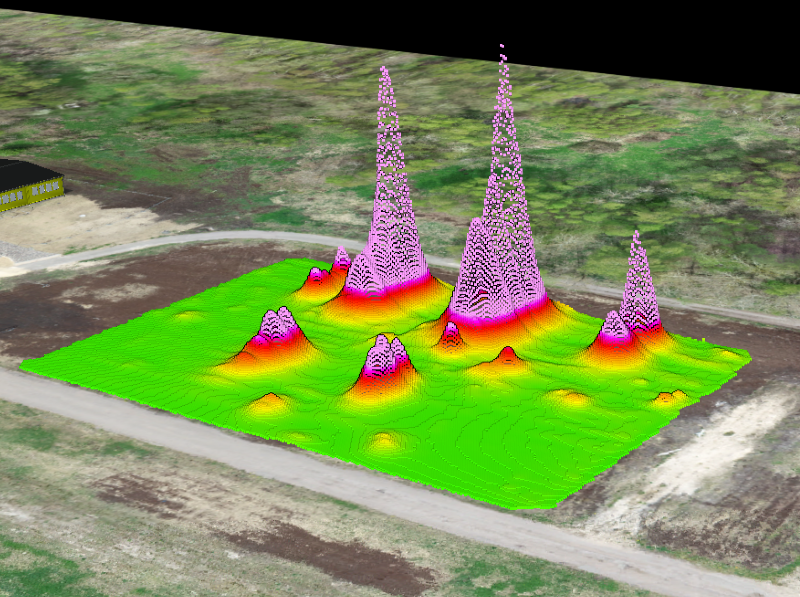 Processed MagNIMBUS magnetic survey data showing anomalies from buried pipes and barrels