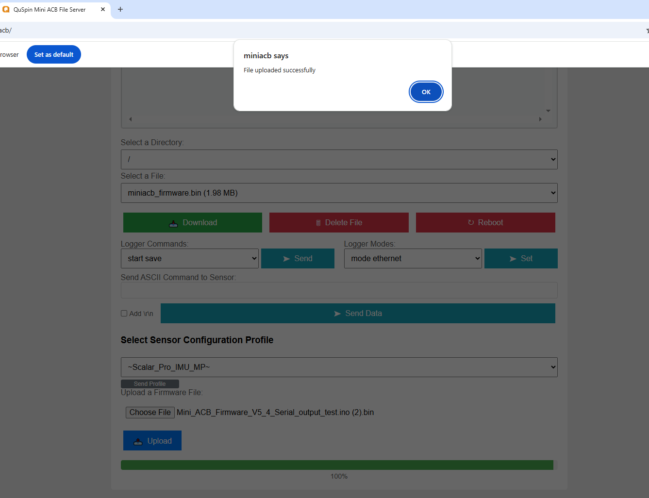 miniacb says: File uploaded successfully popup with progress bar at 100 percent
