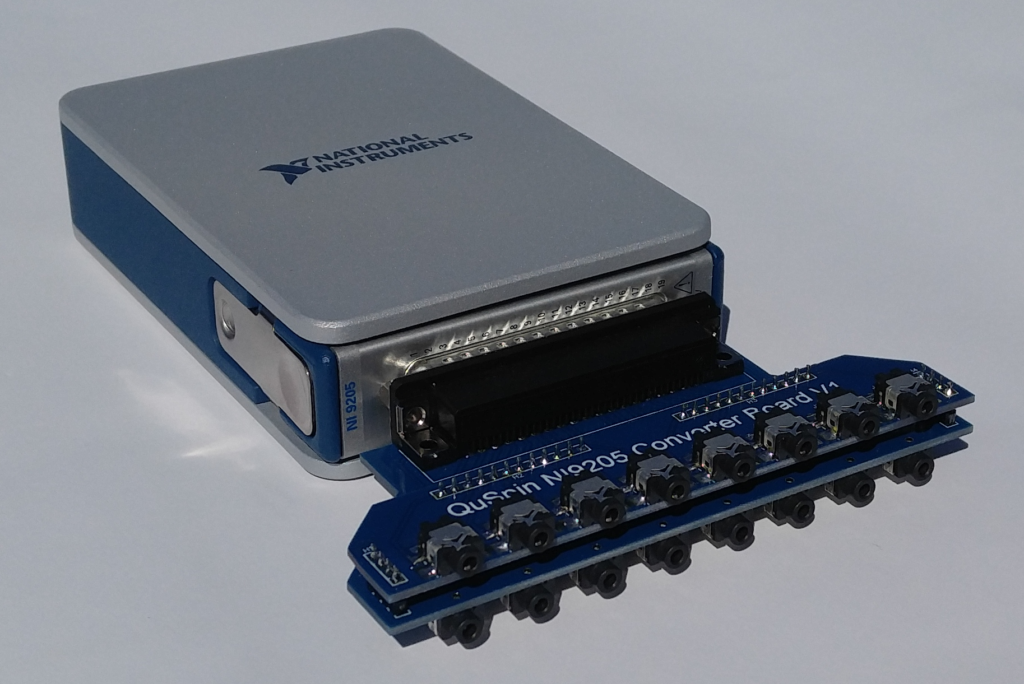 The assembled NI data acquisition package with QuSpin connector adapter