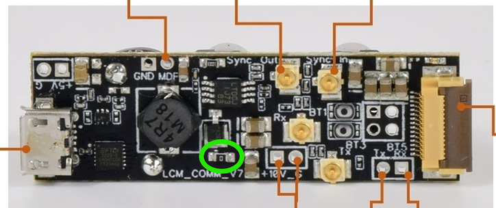 Close-up of the Standard Comms Board with resistor R48 circled in green