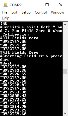 Serial terminal output during field zeroing