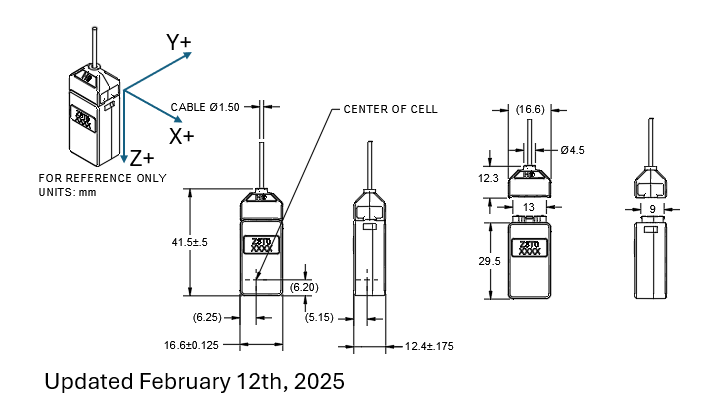 Dimensioned drawing of the Neuro-1.0 QZFM sensor head