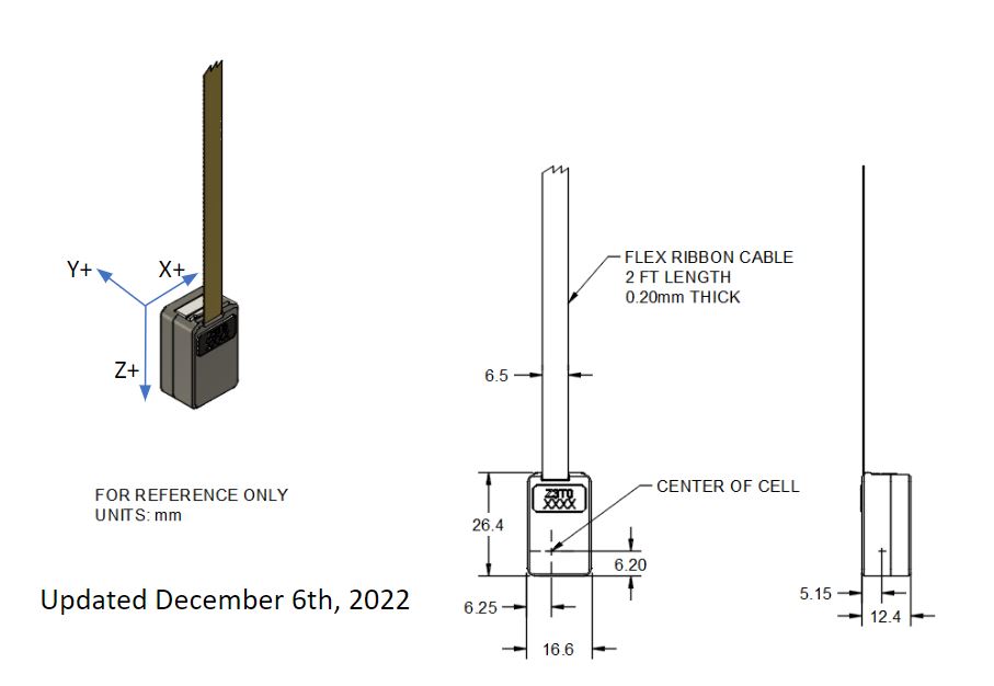 Dimensioned drawing of the Gen-3.0 QZFM sensor head