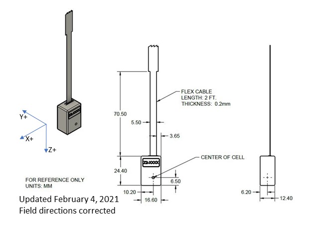 Dimensioned drawing of the Gen-2.0 QZFM sensor head
