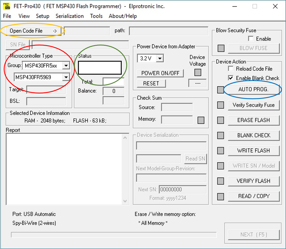 FET-Pro430 programmer user interface