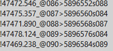 Raw QTFM magnetometer data lines in a terminal, each starting with an exclamation mark