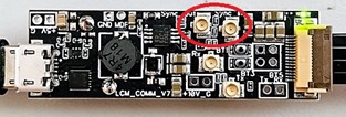 QTFM2 Comms board with Sync_In / Sync_Out pins circled