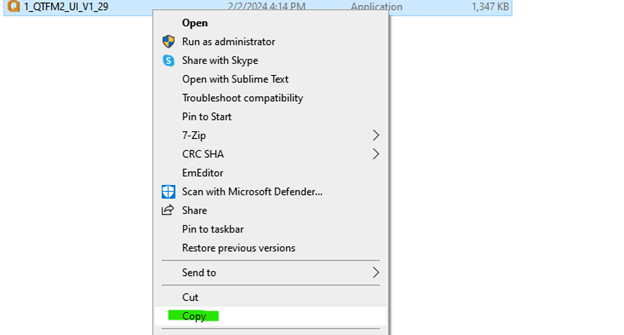 Right-click Copy on the QTFM2 UI application