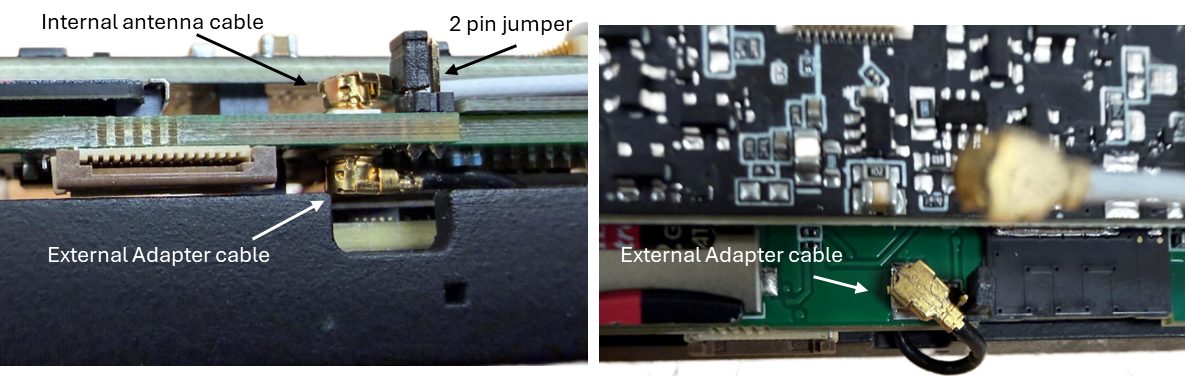Side and top-down views for passive external antenna configuration