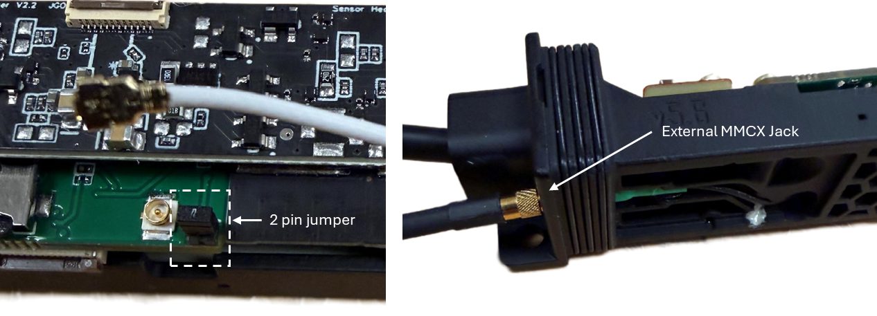 Magpie internal antenna connection and external MMCX jack